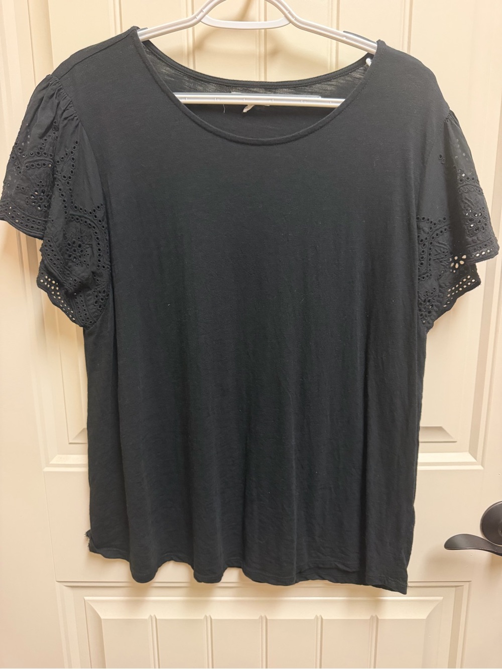 Maurices Black Short Sleeve Eyelet Top